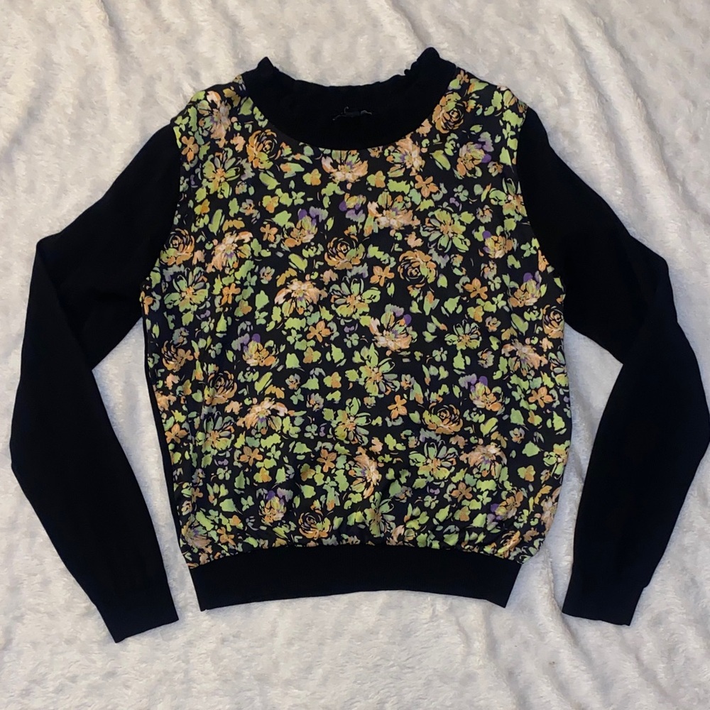 Current Air Silky Black Floral Long Sleeve Top